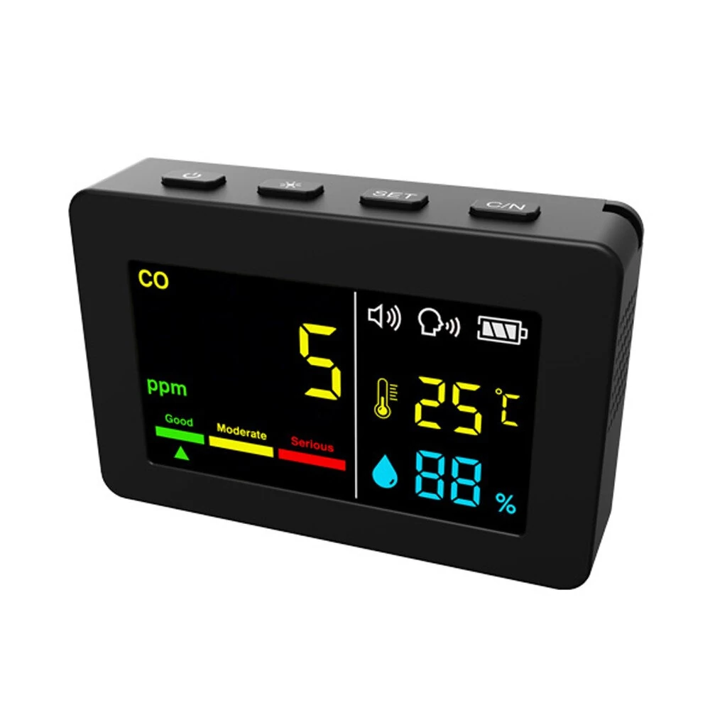 Portable Air Quality Meter 3in1 CO Temperature and Humidity Tester Color Screen Carbon Monoxide Detector with Voice Alarm and Electric Quantity Display Function — view 2