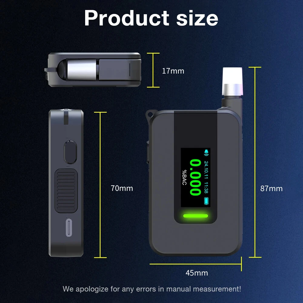 Portable Alcohol Tester Electrochemical Alcohol Detector Professional Breathalyzer IPS Display Drunk Driving Test Alcohol Meter — view 11