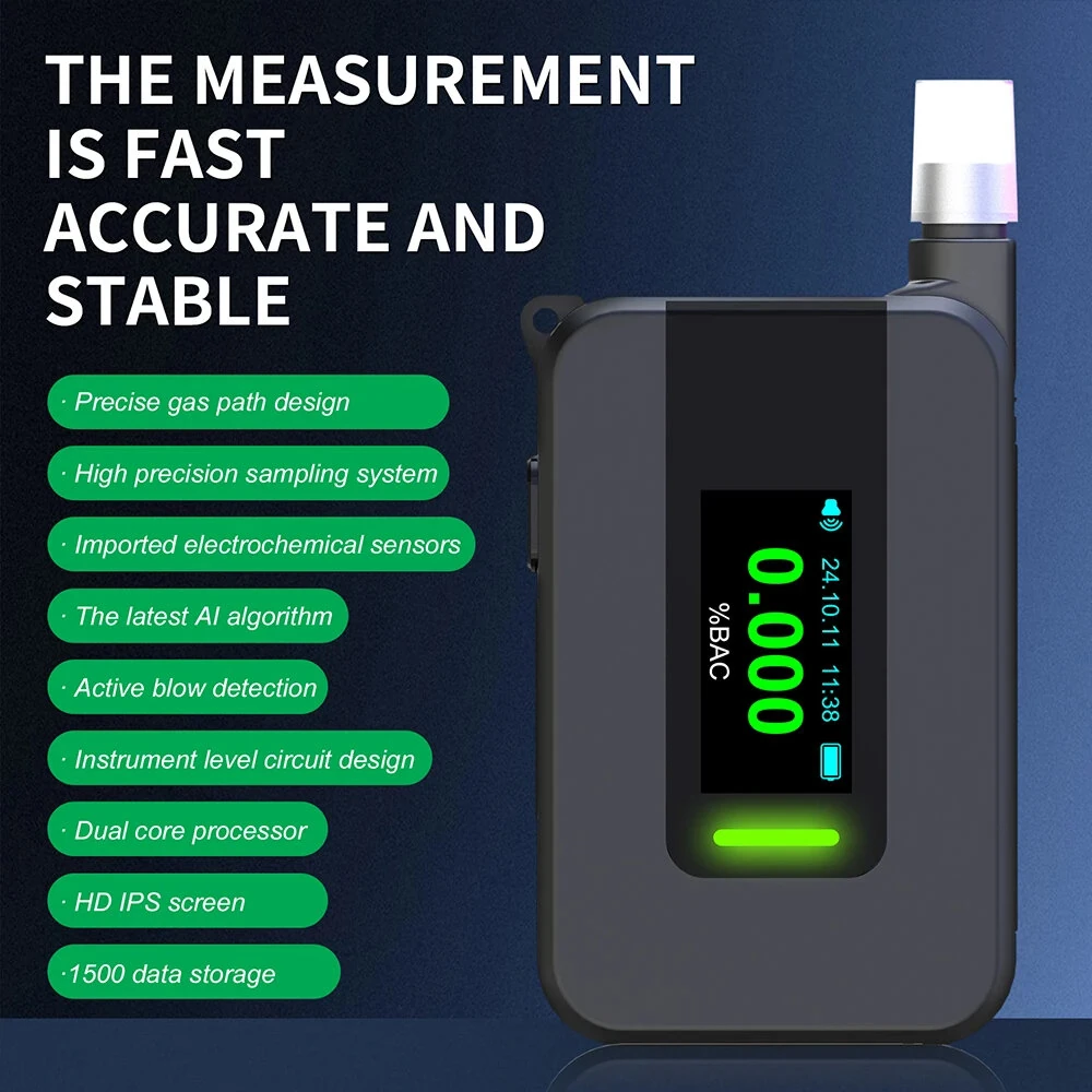 Portable Alcohol Tester Electrochemical Alcohol Detector Professional Breathalyzer IPS Display Drunk Driving Test Alcohol Meter — view 4