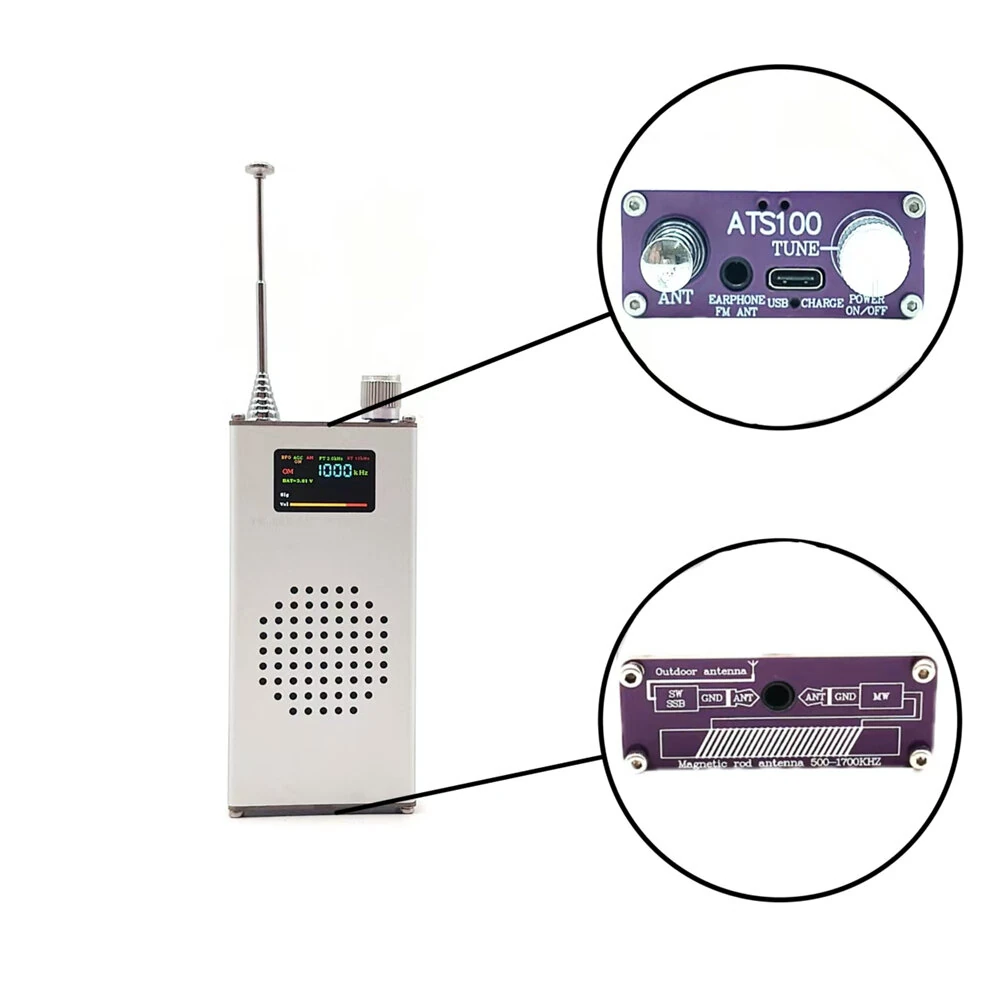 Portable ATS100 SI4732 150K-108MHz LCD Radio Receiver FM AM LW MW SW SSB Whip Antenna — view 2