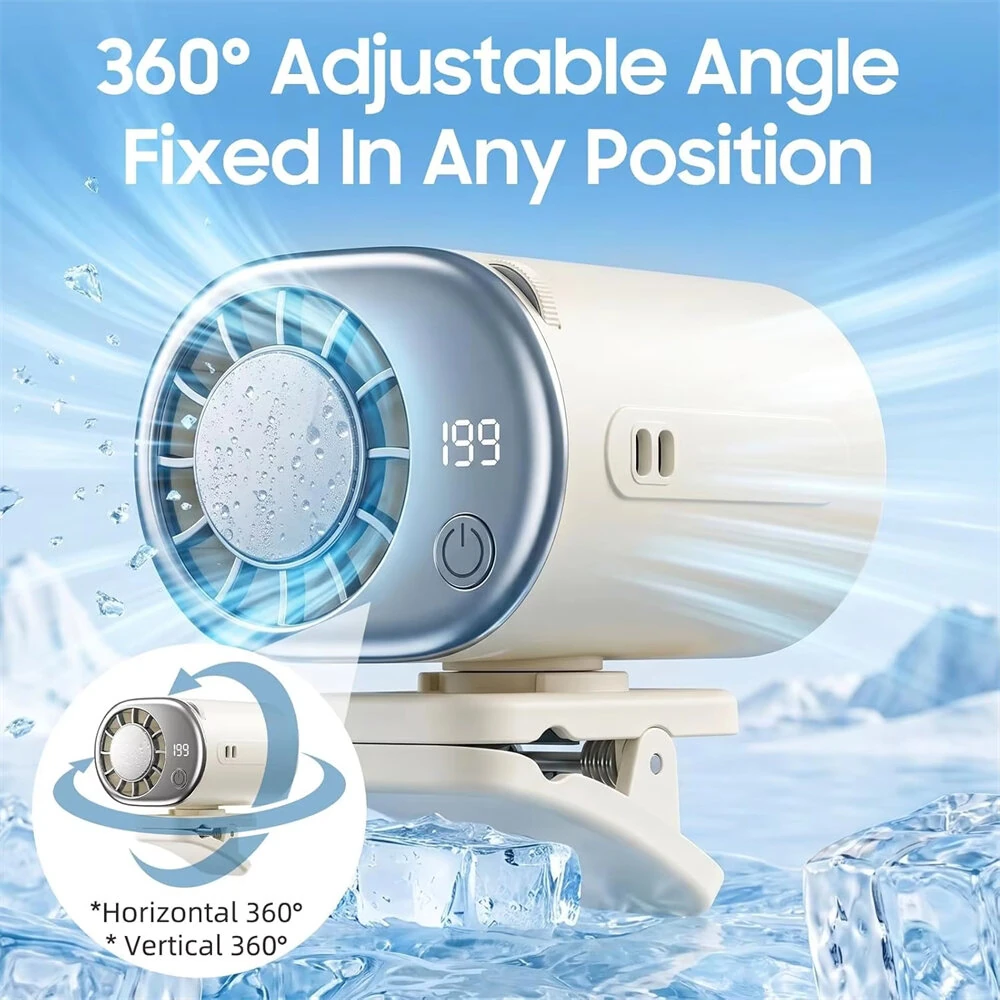 Portable Car Fan Interior Clip LED Display 360° Rotatable Backseat Fan USB Rechargeable Powerful Cooling Ultra Mini Universal Vehicle Fan — view 7