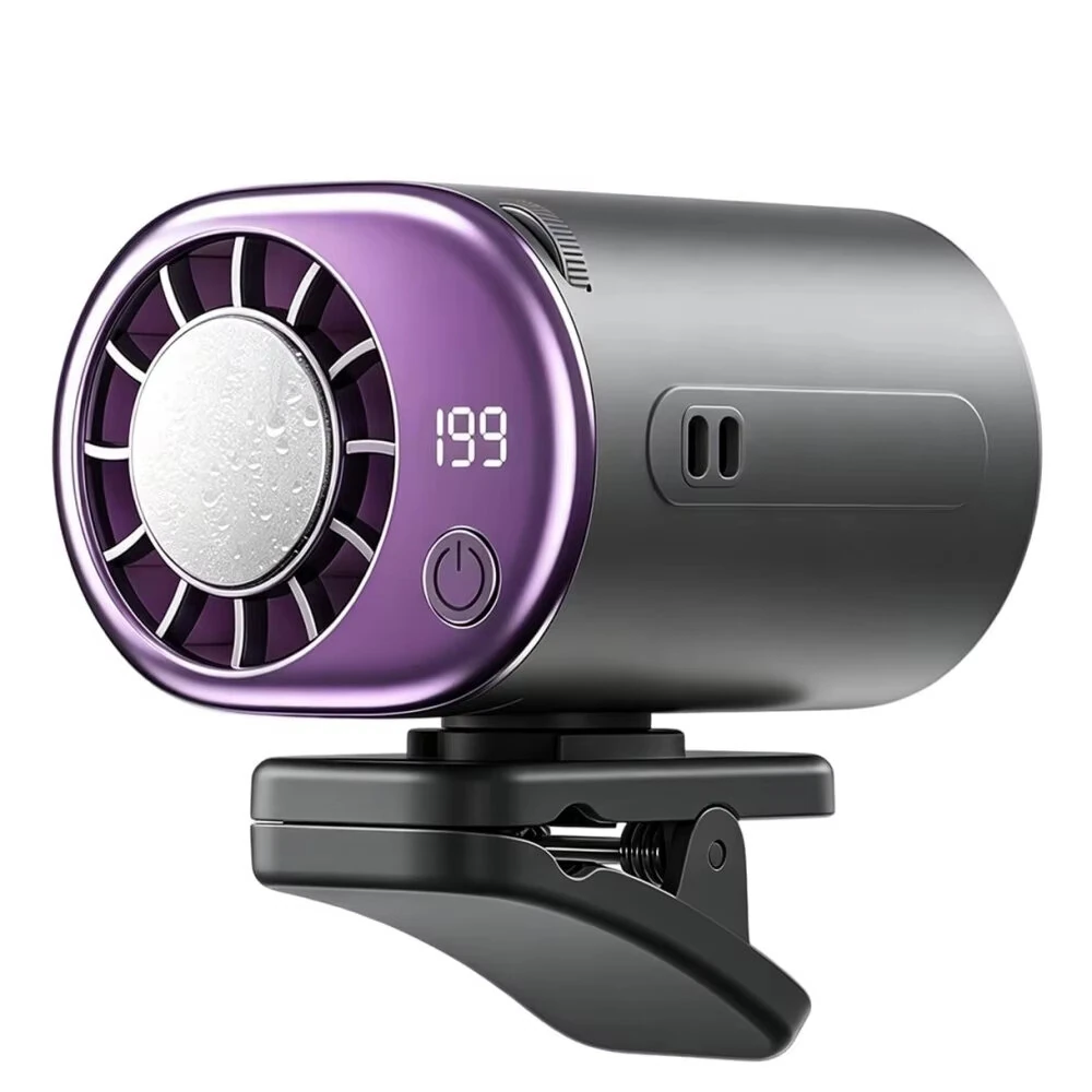 Portable Car Fan Interior Clip LED Display 360° Rotatable Backseat Fan USB Rechargeable Powerful Cooling Ultra Mini Universal Vehicle Fan — view 9