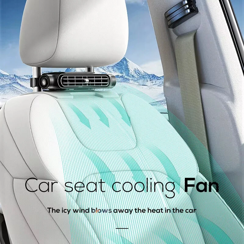 Portable Car Seat Fan for Front Rear Seat Passenge USB Powered Car Headrest Cooling Air Fan Adjustable Strap Car Interior Fan — view 2
