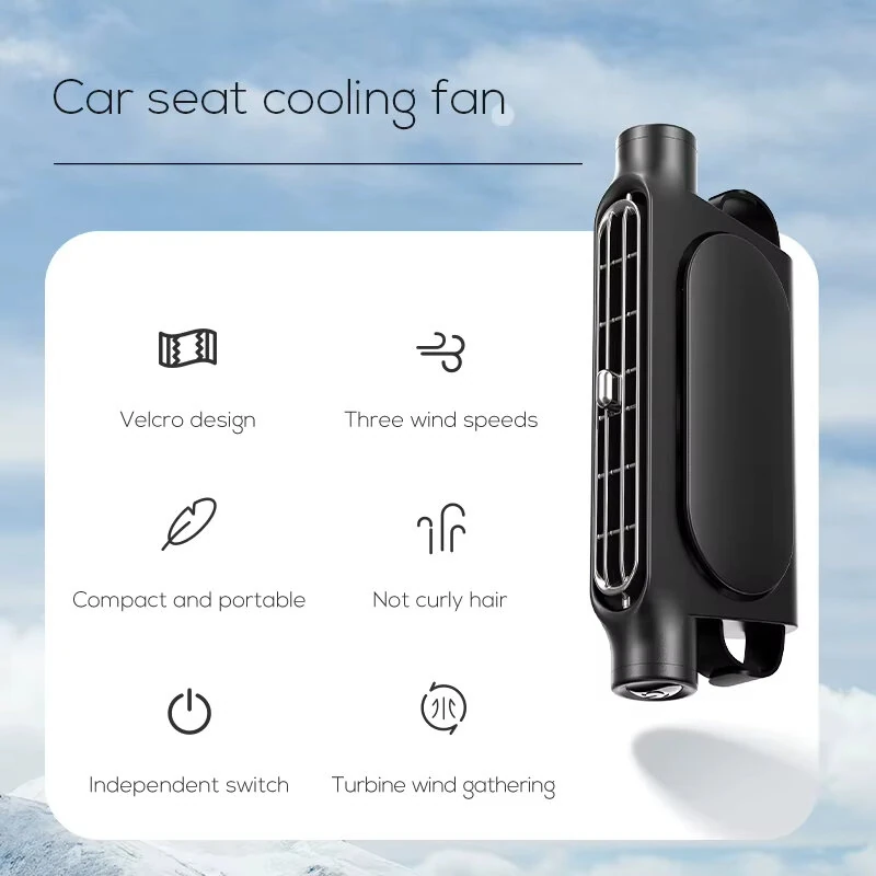 Portable Car Seat Fan for Front Rear Seat Passenge USB Powered Car Headrest Cooling Air Fan Adjustable Strap Car Interior Fan — view 3