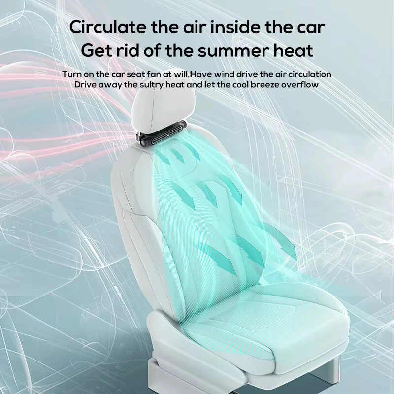 Portable Car Seat Fan for Front Rear Seat Passenge USB Powered Car Headrest Cooling Air Fan Adjustable Strap Car Interior Fan — view 6
