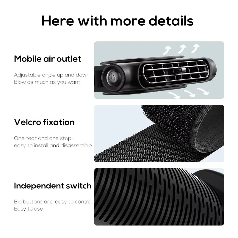 Portable Car Seat Fan for Front Rear Seat Passenge USB Powered Car Headrest Cooling Air Fan Adjustable Strap Car Interior Fan — view 8