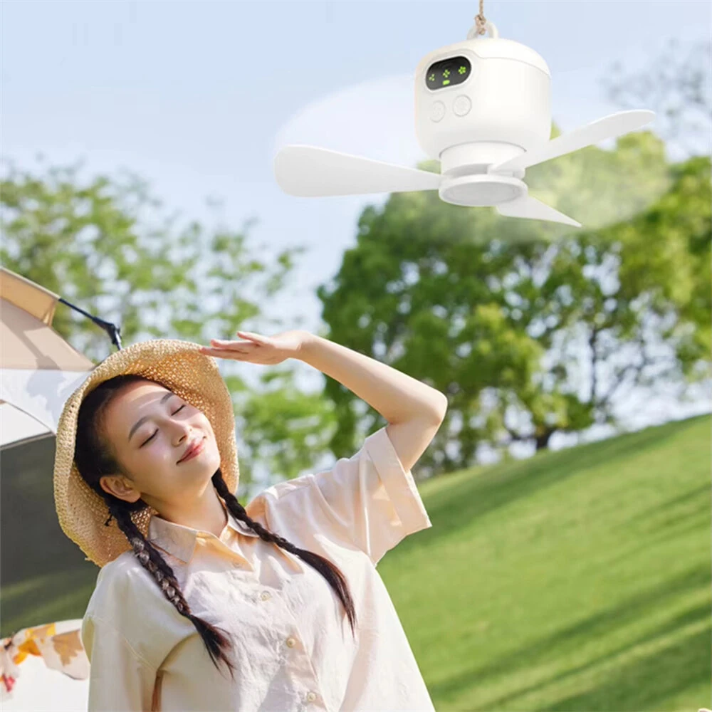 Portable Ceiling Fans 8000mAh Outdoor Camping Fan Tent Ventilator Cooler Rechargeable Electric Fan Remote Control LED Lighting — view 6