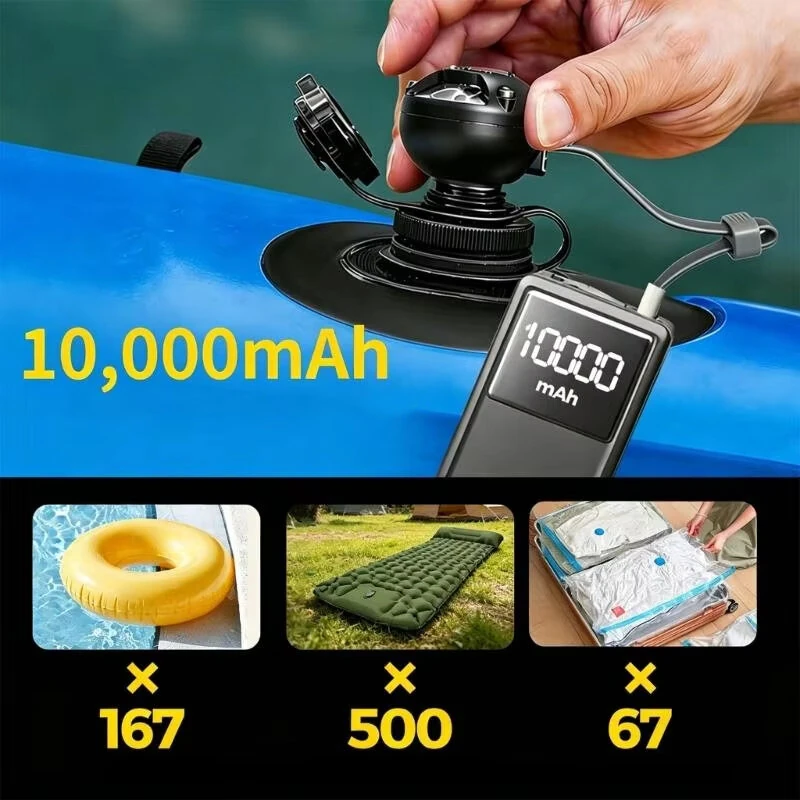 Portable Mini Air Pump Ultra-Light 3.5kPa Electric Inflator Deflator With 7 Nozzles For Camping Air Mattress Inflatables Vacuum Bags — view 7