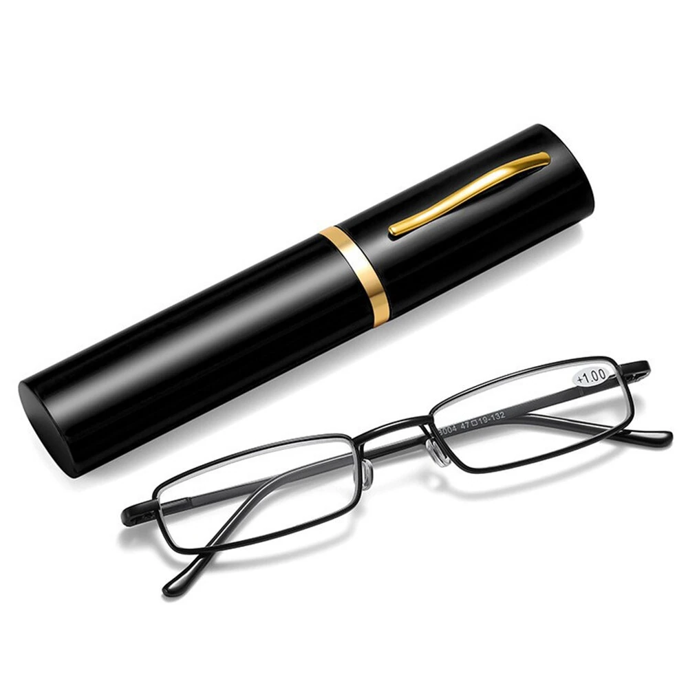 Portable Mini Lightweight Reading Glasses with Pen Tube Case Anti-blue Light Presbyopic Glasses Metal Case Women Men Eyeglasses +1.5-+3.5 — image 1