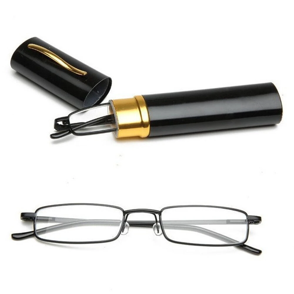 Portable Mini Lightweight Reading Glasses with Pen Tube Case Anti-blue Light Presbyopic Glasses Metal Case Women Men Eyeglasses +1.5-+3.5 — view 2