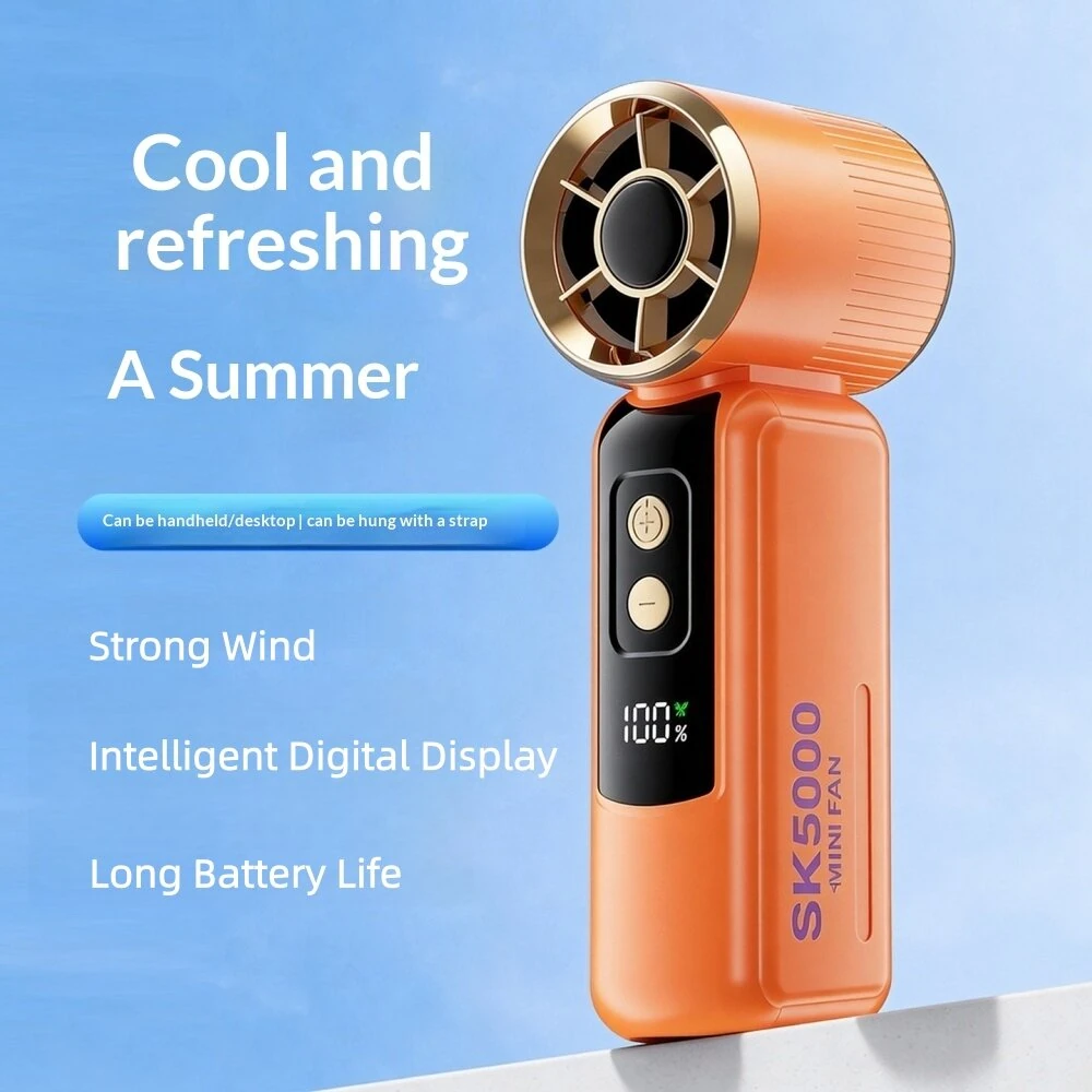 Portable Mini USB Rechargeable Handheld Fan 5 Levels Wind High Speed Long Battery Life Desktop Cooling Fan with Digital Intelligent Display for Indoor Outdoor Use — view 4