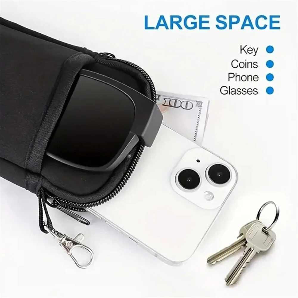 Portable Soft Zipper Glasses Bag with Buckle Lightweight Double Pockets Case can Store Mobile Phones, Headphones, Bank Cards Mini Storage Bag — view 4