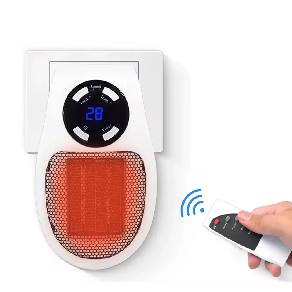 Portable Wall-Mounted Electric Heater 500W Low Energy Consumption Adjustable Thermostat LED Display Overheat Protection Remote Control Rotation Plug — Pricio