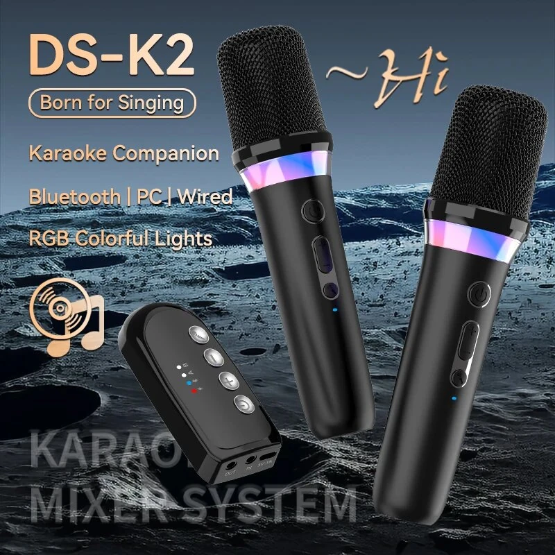 Portable Wireless Karaoke Companion Dynamic Microphone DBL DS-K2 DSP Mixer System Bluetooth 5.3 RGB Colorful Light Type-C 3.5mm Aux Amplifier Host — view 2