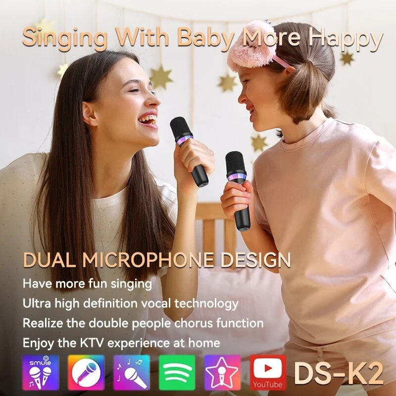 Portable Wireless Karaoke Companion Dynamic Microphone DBL DS-K2 DSP Mixer System Bluetooth 5.3 RGB Colorful Light Type-C 3.5mm Aux Amplifier Host — view 3