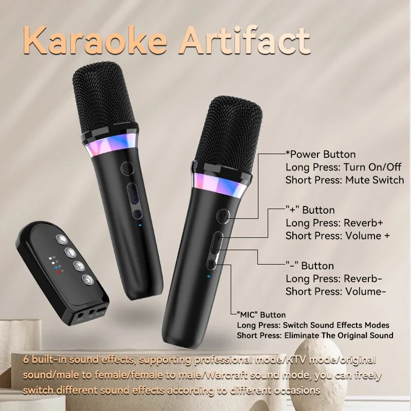 Portable Wireless Karaoke Companion Dynamic Microphone DBL DS-K2 DSP Mixer System Bluetooth 5.3 RGB Colorful Light Type-C 3.5mm Aux Amplifier Host — view 4