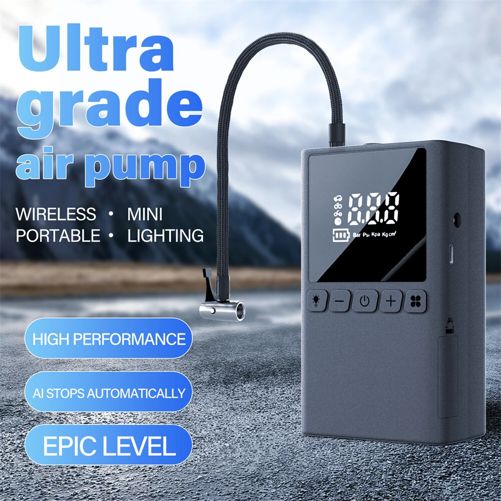 Portable Wireless Multi-functional Inflatable Pump 100W Digital Display LED Lighting AI Auto Stop for Car Motorcycle Tire Ball Inflation — view 3