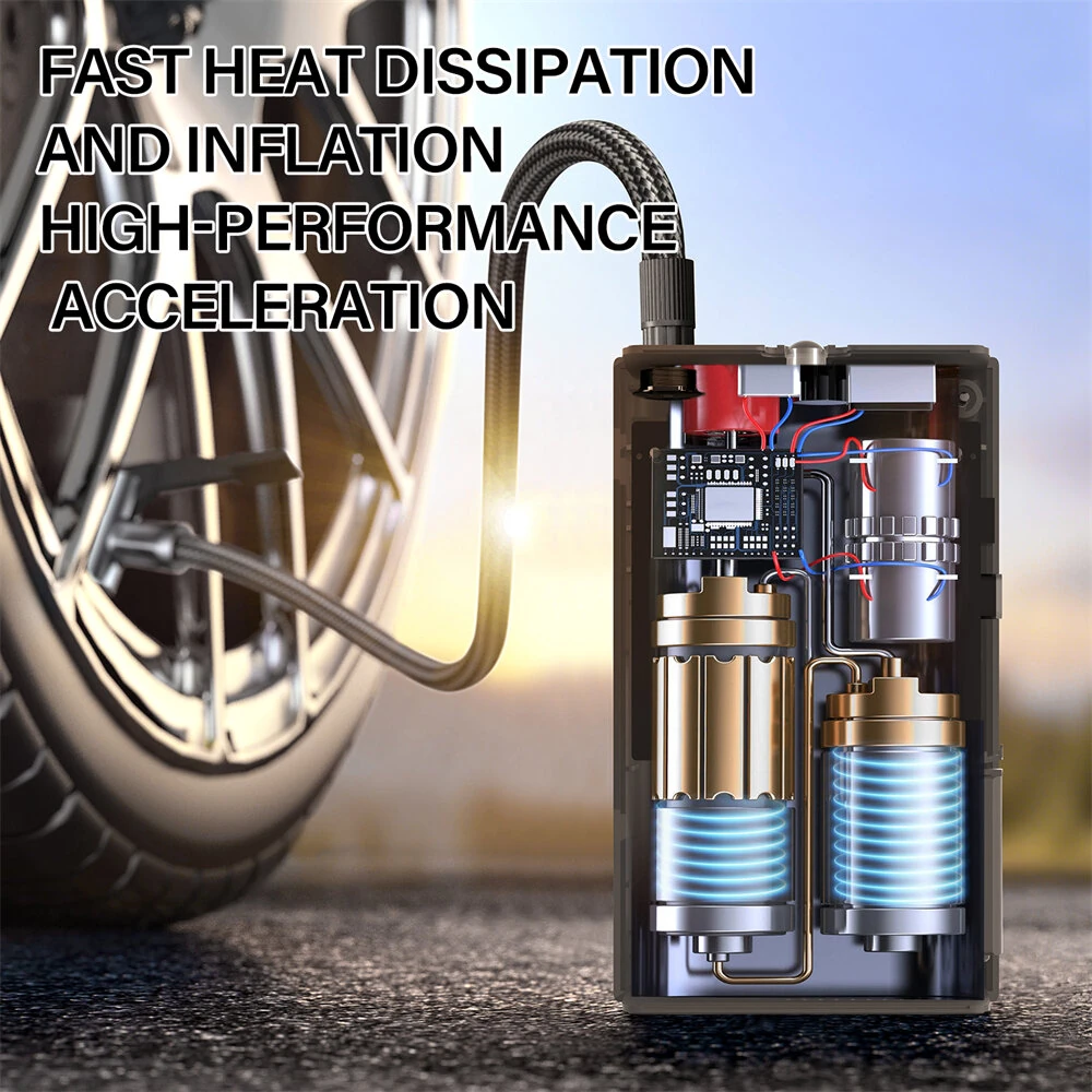 Portable Wireless Multi-functional Inflatable Pump 100W Digital Display LED Lighting AI Auto Stop for Car Motorcycle Tire Ball Inflation — view 5