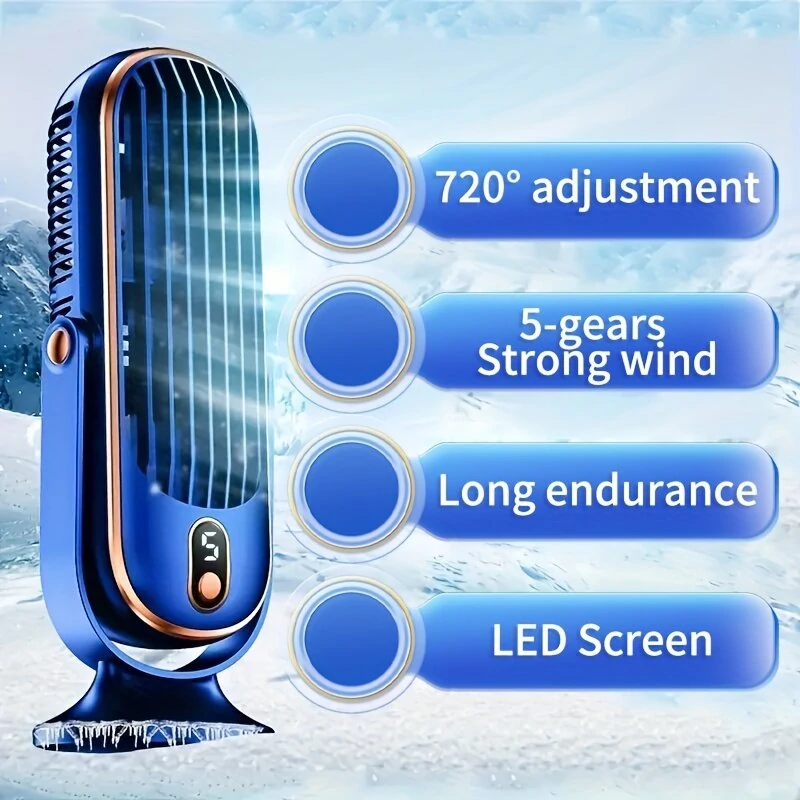 Powerful Desktop Tower Fan 5-Speed Adjustable Desktop Fan With Silent Operation 1200mah Rechargeable Battery Cool Indoors for Home Office — view 2