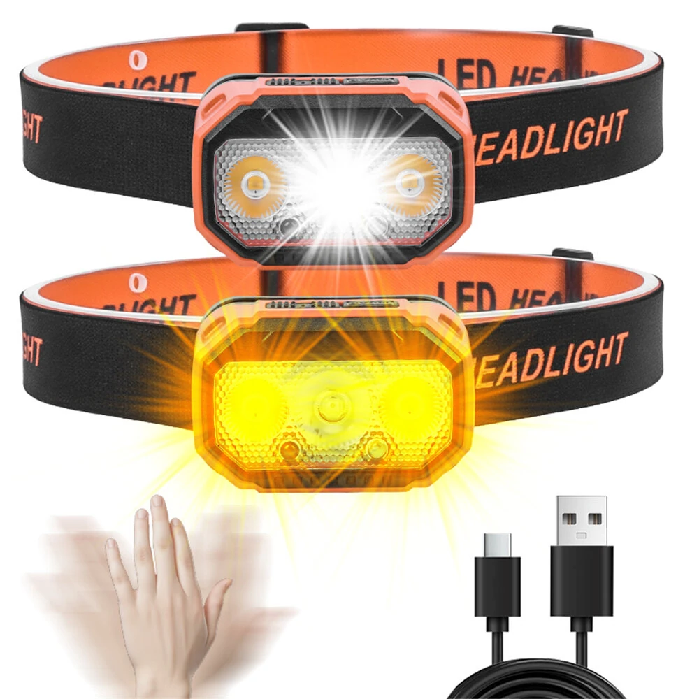 Powerful LED Sensor Headlamp USB Rechageable Headlight LED Head Light Camping Search Light with Built-in Battery Fishing Lantern