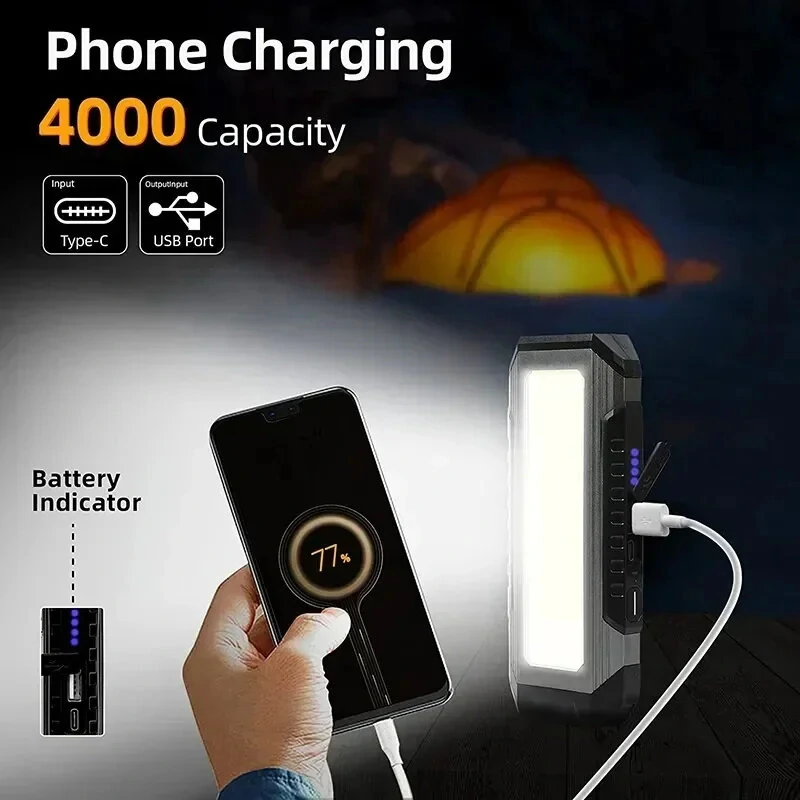 Powerful XPE LED+COB Dual Light Sources Work Light 4000mAh Power Bank Flashlight TYPE-C Rechargeable With Magnet Outdoor Camping Emergency Lantern — view 6