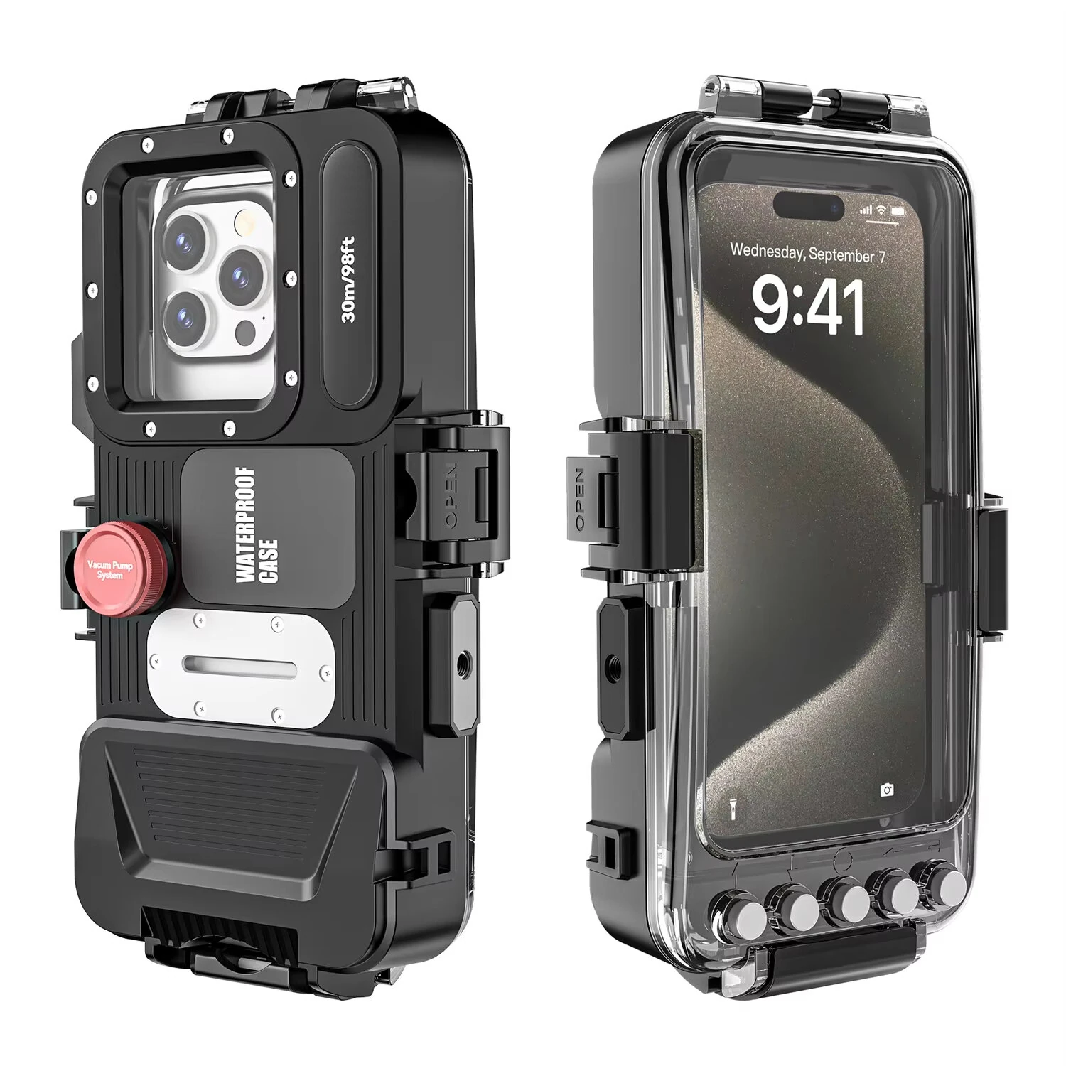 Professional 30M Waterproof Diving Phone Case Camera Housing with Physical Buttons Vacuum Pump Anti-Fog Universal for iPhone Samsung Galaxy Shockproof Dustproof Snorkeling Scuba Photography Accessory — image 1