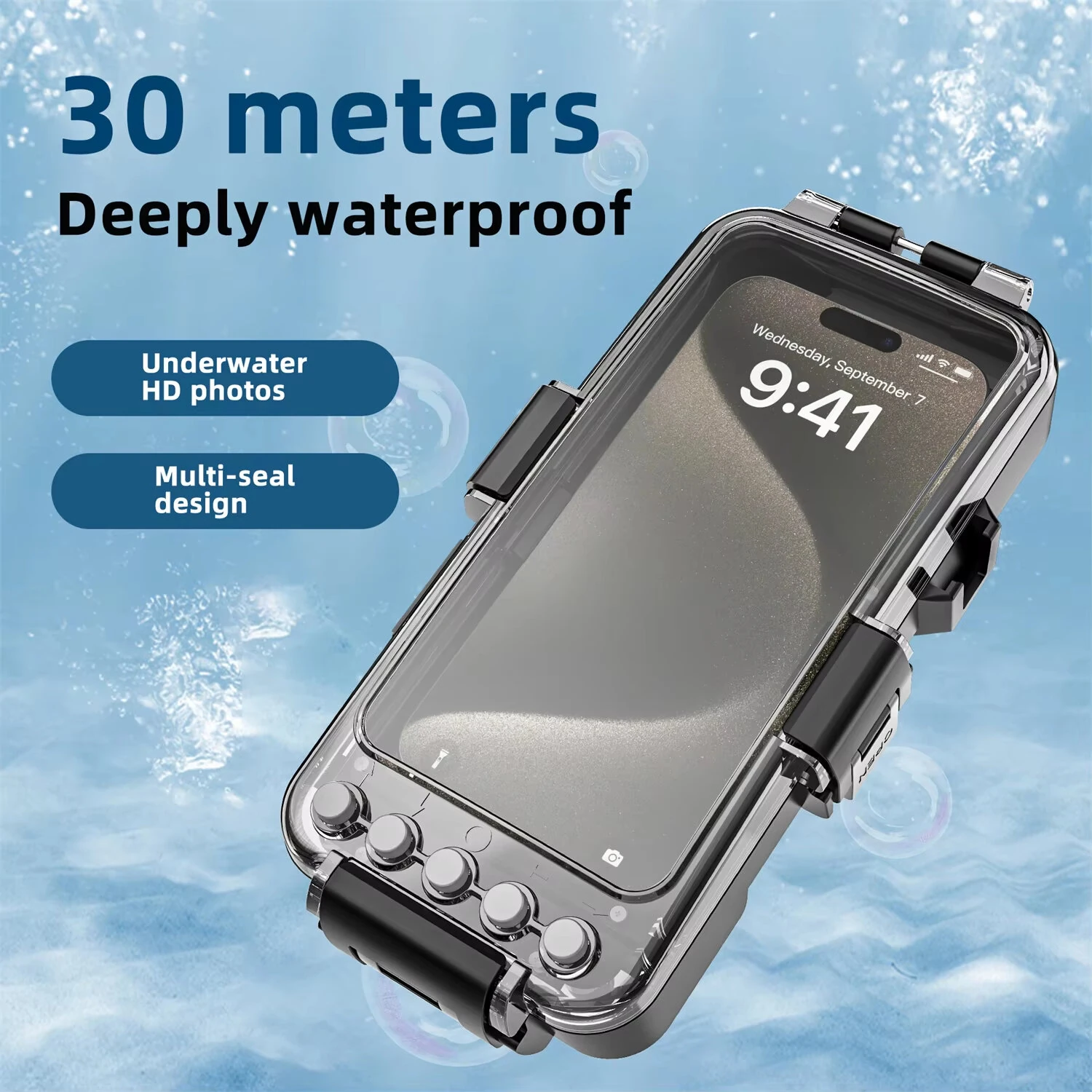 Professional 30M Waterproof Diving Phone Case Camera Housing with Physical Buttons Vacuum Pump Anti-Fog Universal for iPhone Samsung Galaxy Shockproof Dustproof Snorkeling Scuba Photography Accessory — view 3
