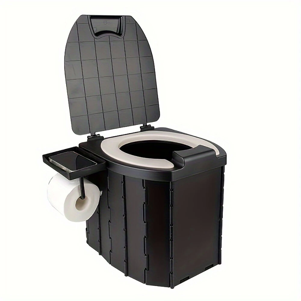 PU Portable Folding Toilet with Cover, Mobile Camping Toilet, Compact Travel Potty for Adults and Kids, Suitable for RV, Car, Camping, Hiking, and Outdoor Activities — image 1