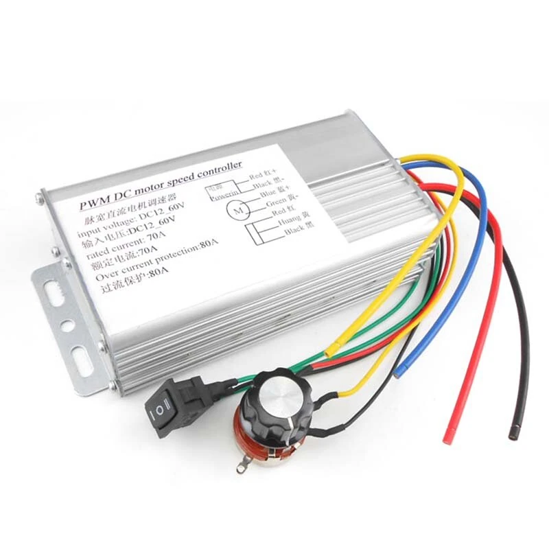PWM DC Motor Speed Controller 70A 4000W DC10-60V Linear DC Motor Reducer Adjustment Overcurrent Protection Potentiometer Speed Control Stepless Electronic Switch — view 2