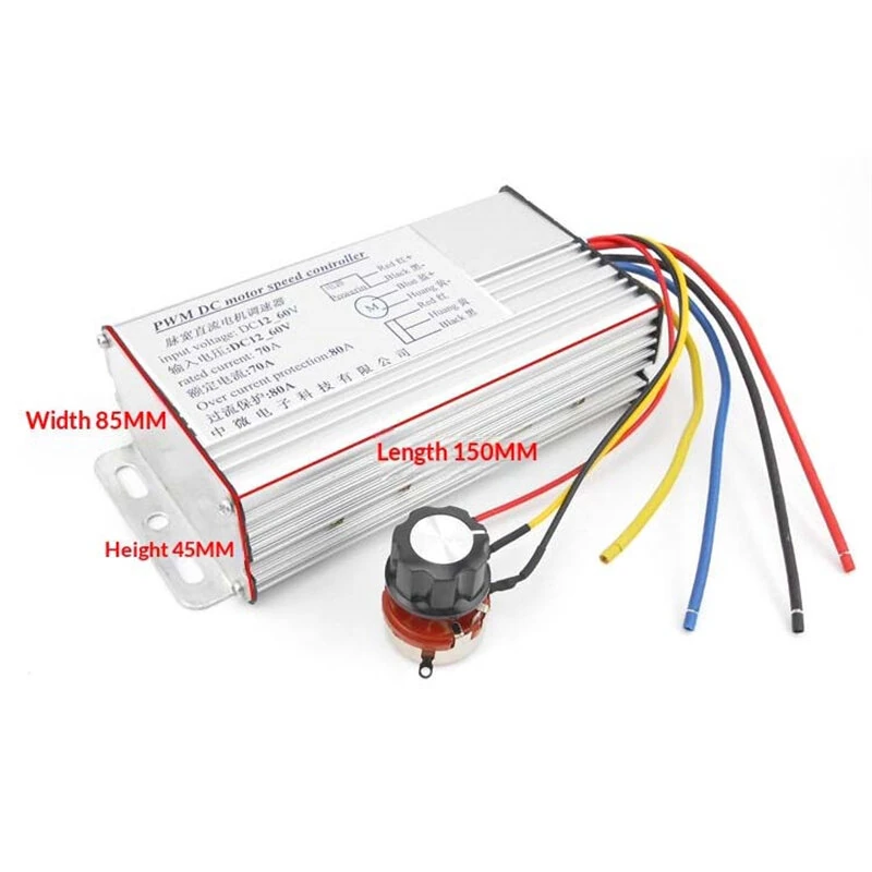 PWM DC Motor Speed Controller 70A 4000W DC10-60V Linear DC Motor Reducer Adjustment Overcurrent Protection Potentiometer Speed Control Stepless Electronic Switch — view 6