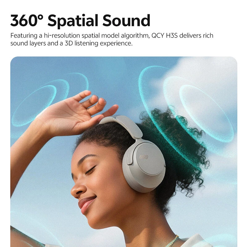 QCY H3S ANC Headset Wireless bluetooth V6.0 Headphone Dual Drivers -56dB Adaptive Noise Cancelling 360° Spatial Sound Skin-Friendly Earmuffs Over-ear Sports Headphones — view 4
