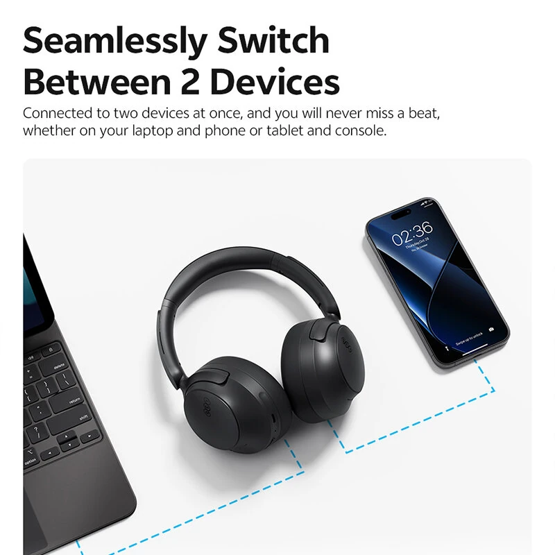 QCY H3S ANC Headset Wireless bluetooth V6.0 Headphone Dual Drivers -56dB Adaptive Noise Cancelling 360° Spatial Sound Skin-Friendly Earmuffs Over-ear Sports Headphones — view 6
