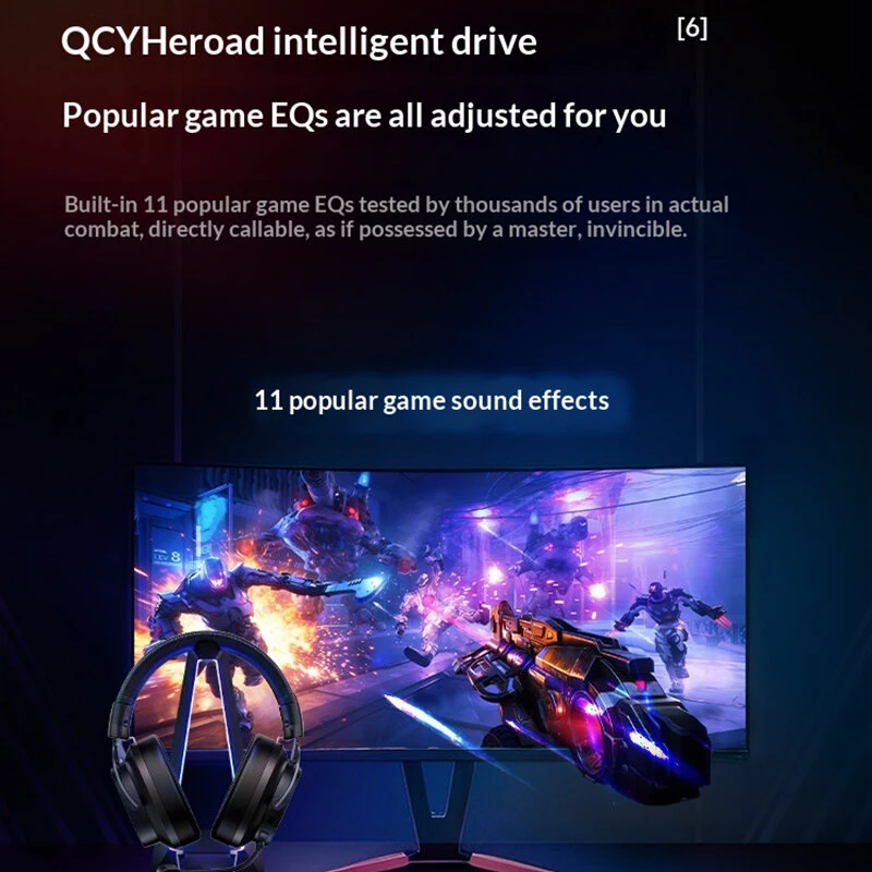 QCY Heroad VT200 Four Mode Gaming Headset 2.4G Wireless bluetooth 6.0 Headphone 1000mAh Battery 53mm Large Moving Coil 7.1 Surround Sound Voice Change Support 3.5mm Wired Connection Over-Ear E-sports Headphones — view 6