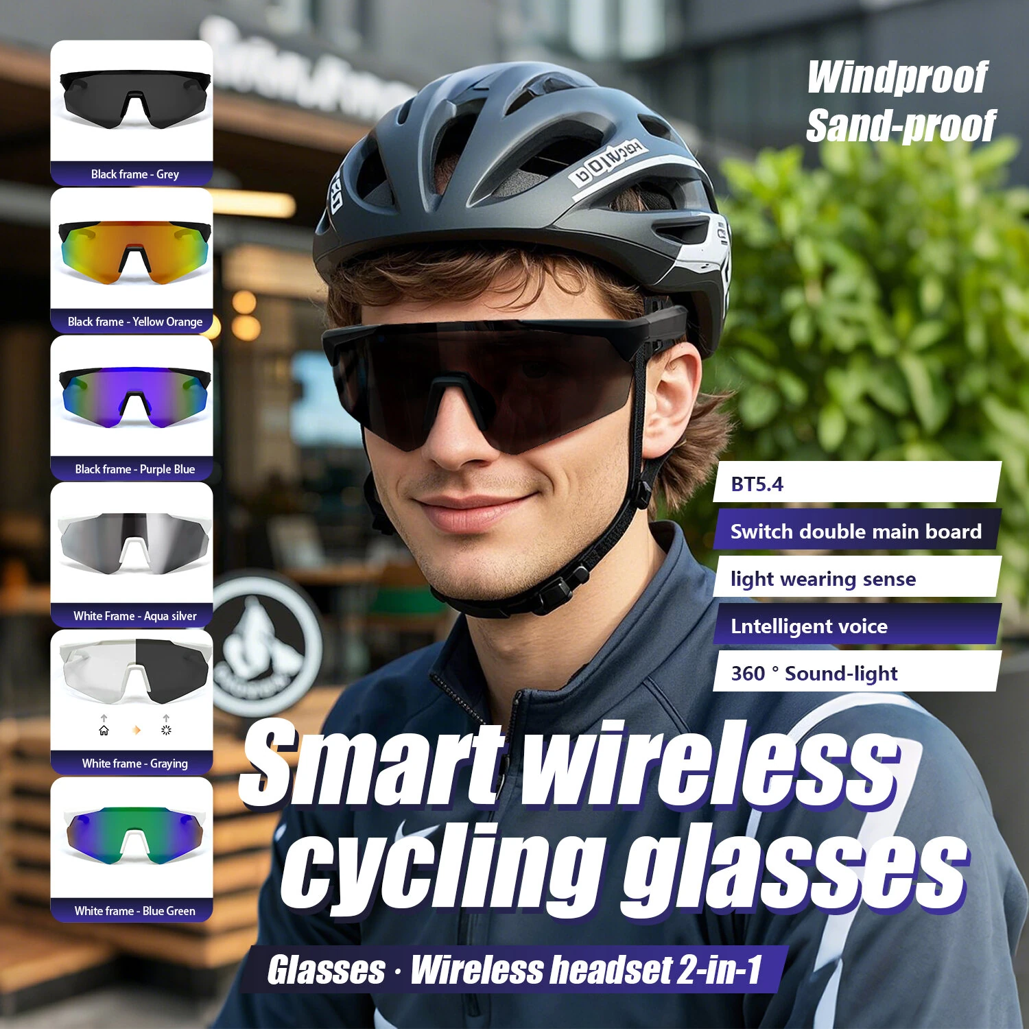 QY-Pro2 bluetooth 5.4 Smart Cycling Glasses with AI Voice Assistant UV Protection Windproof Sandproof 360° Surround Sound for Outdoor Sports — view 2