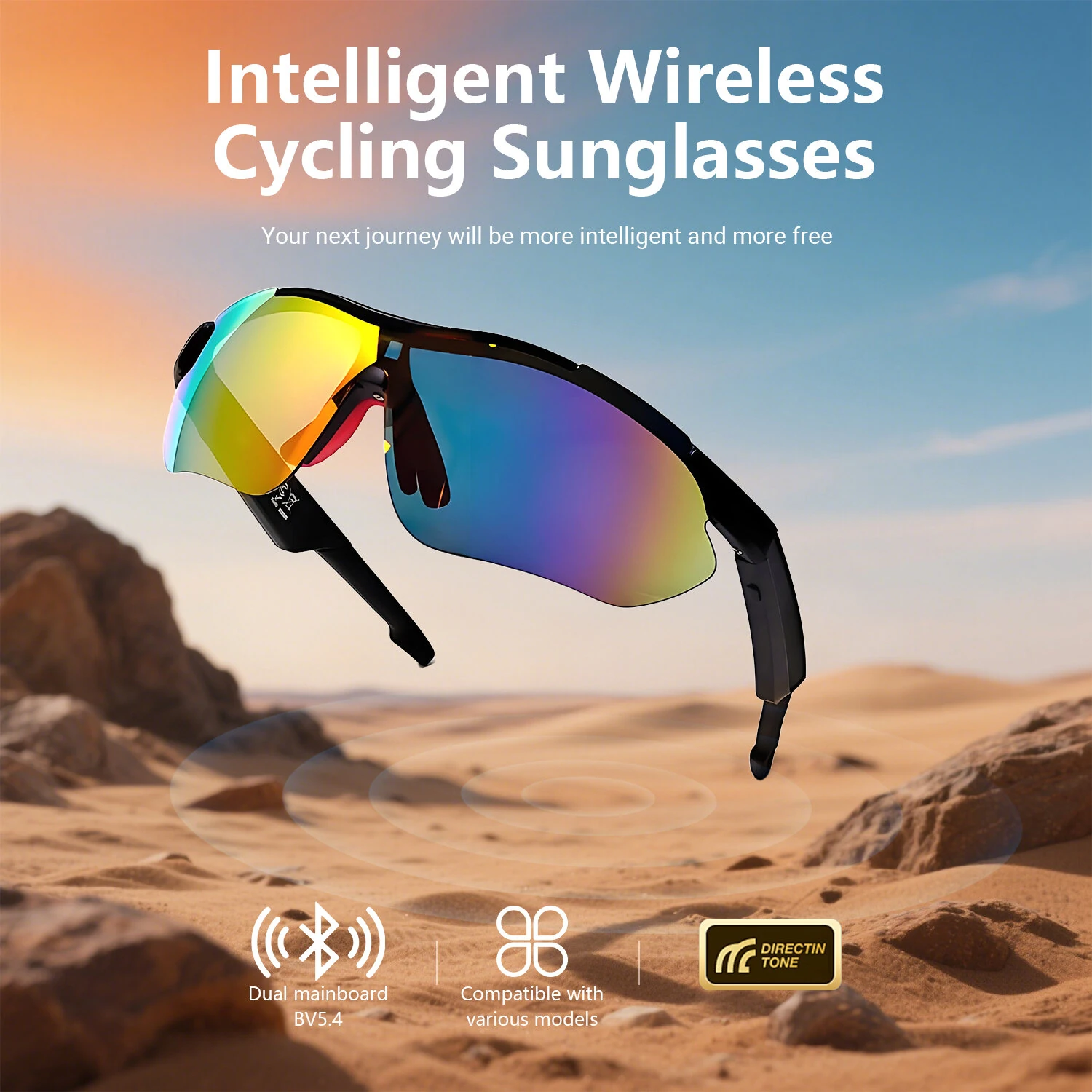 QY Pro3 Smart bluetooth 5.4 Cycling Glasses with AI Voice Assistant 360° Surround Sound Magnetic Charging UV Protection for Outdoor Sports — view 3