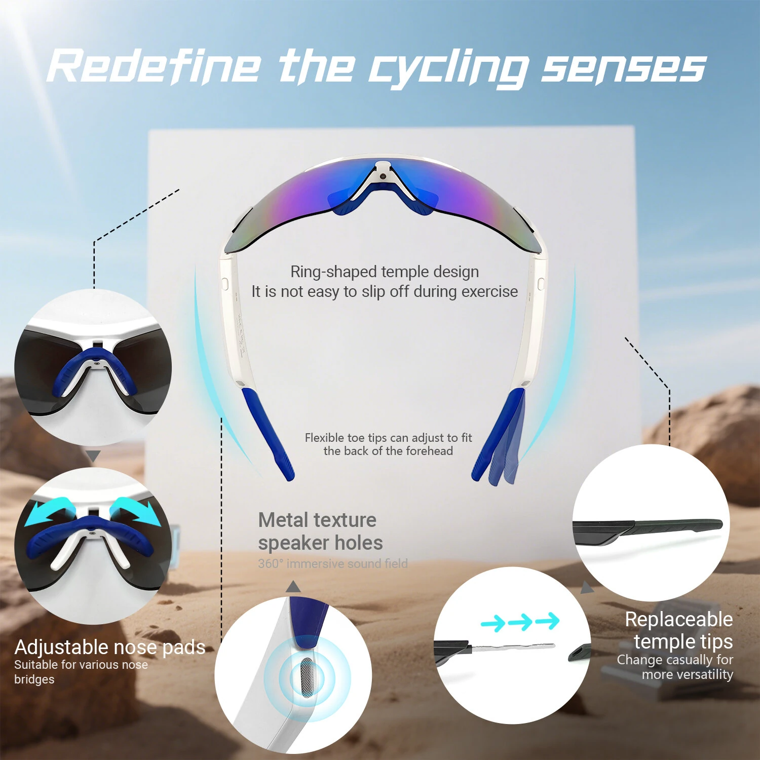 QY Pro3 Smart bluetooth 5.4 Cycling Glasses with AI Voice Assistant 360° Surround Sound Magnetic Charging UV Protection for Outdoor Sports — view 4