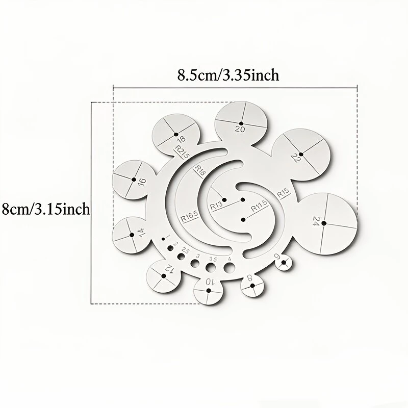 Rαdius Gauge 11-in-1 Multi-Function Circle Template Ruler 304 Stainless Steel Center Finder 8-24mm Round Corner Arc Finder Tool — view 5