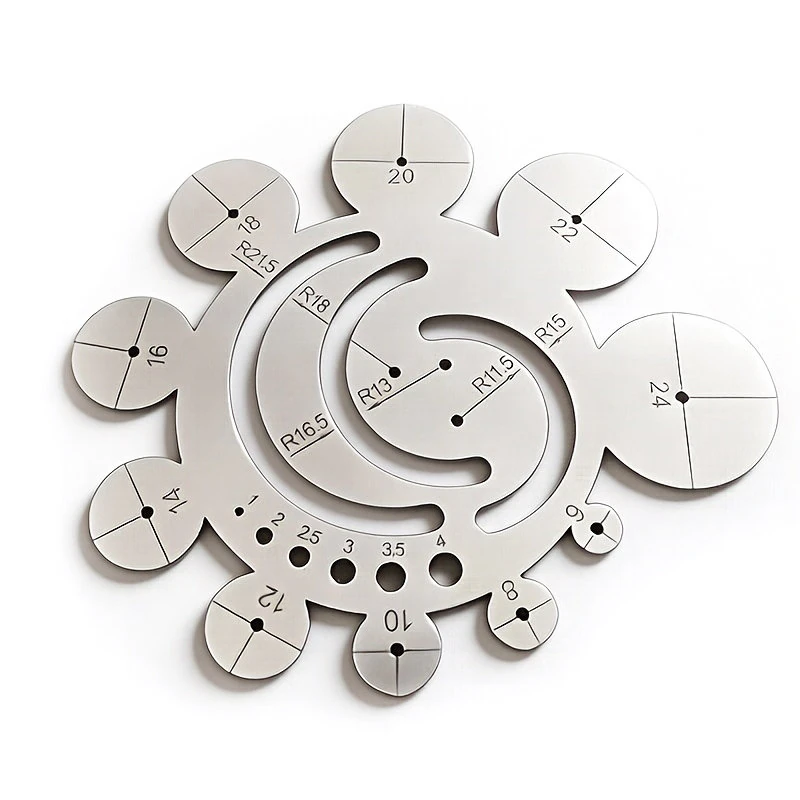Rαdius Gauge 11-in-1 Multi-Function Circle Template Ruler 304 Stainless Steel Center Finder 8-24mm Round Corner Arc Finder Tool — view 7