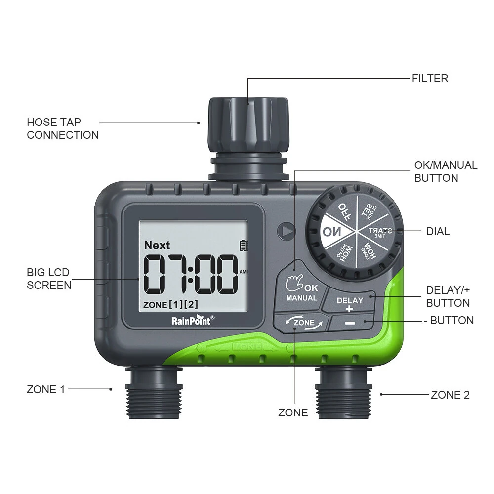 Rainpoint Dual Zone Garden Smart Timer Irrigation Valve Automatic Watering Device Smart Timer Controller for Garden — view 4