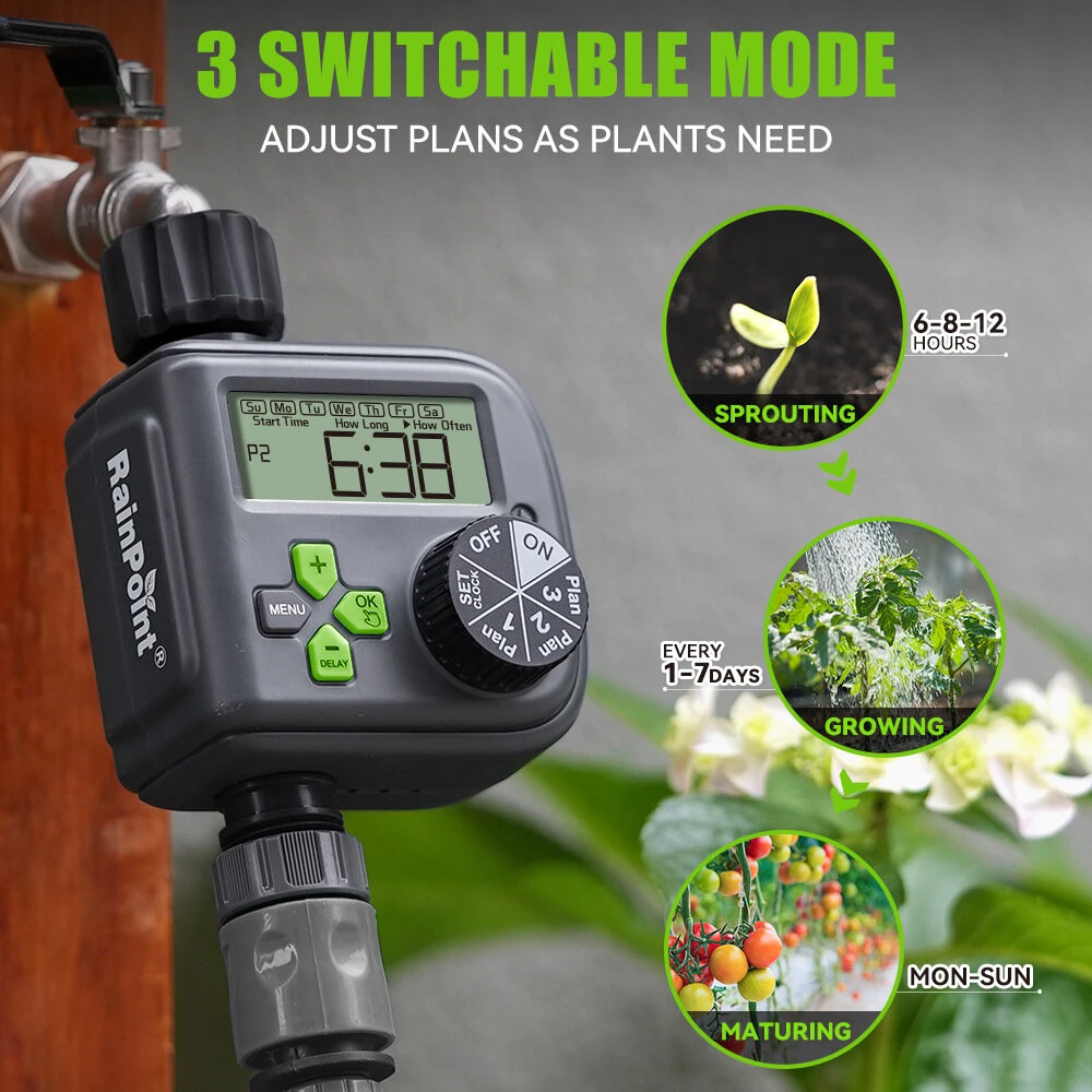 Rainpoint Smart Garden Irrigation Timer Weather-Responsive Rain Delay LCD Digital Water Timer Automatic Watering System Drip Irrigation Controller — view 2