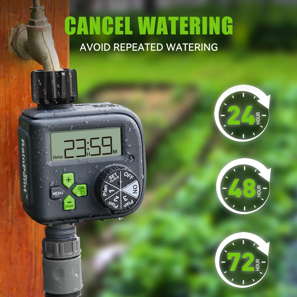 Rainpoint Smart Garden Irrigation Timer Weather-Responsive Rain Delay LCD Digital Water Timer Automatic Watering System Drip Irrigation Controller — view 3