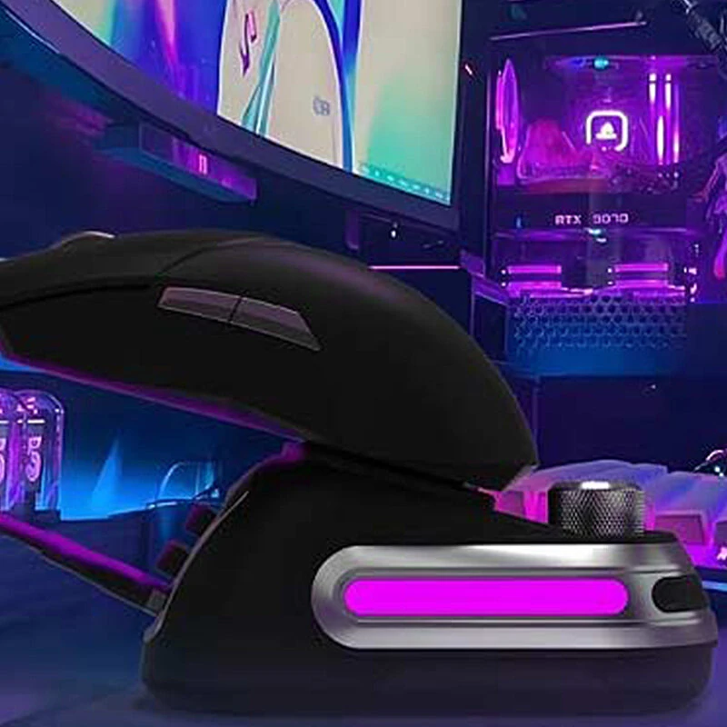 Rapoo R-Power Wireless Magnetic Mouse Charging Dock with RGB Lighting Volume/Brightness Control Knob 2 USB Ports Aluminum Design Compatible with VT7 VT3 VT1 VT9PRO Series Gaming Mouse — view 3
