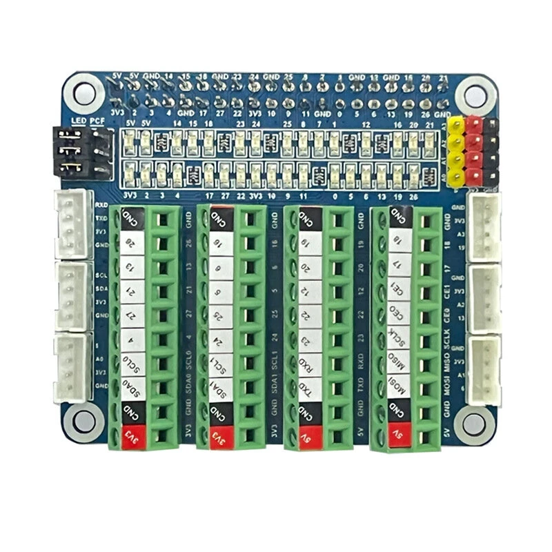 Raspberry Pi 5 GPIO Status LED Terminal Block BreakoutBoard HAT ADC/DCA Sensor for Raspberry Pi 5 4B 3B+ Test Expansion Board — view 3
