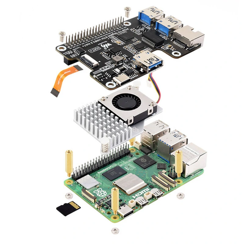 Raspberry Pi 5 PCIe to Gigabit Ethernet and USB 3.2 Gen1 HAT 3xUSB 3.2 Gen1 Gigabit Ethernet Pi5 PCIe HAT Expansion Board Plug and Play — view 6