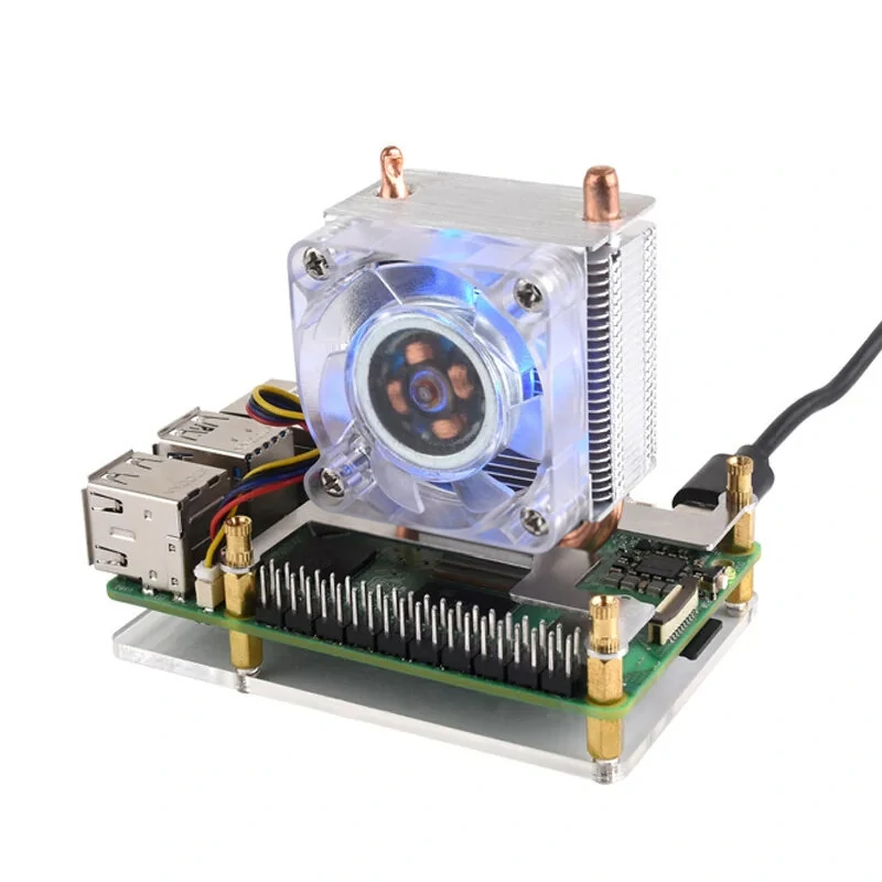 Raspberry Pi 5 RGB Low-Profile ICE Tower CPU Cooling Fan Horizontal/Vertical U-shaped Copper Tube Fin Tower — Raspberry Pi