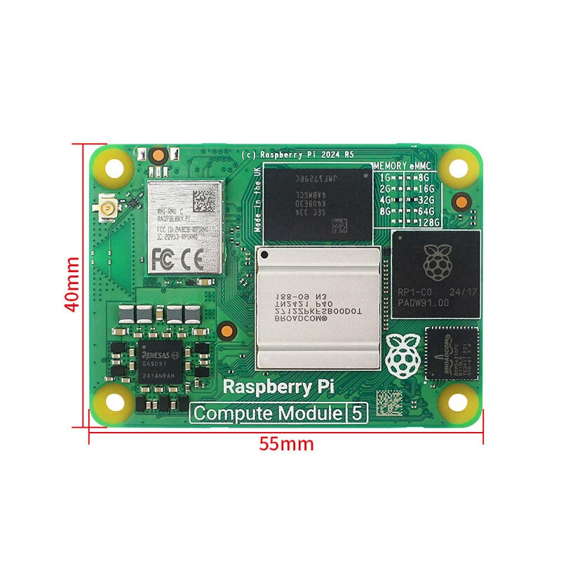 Raspberry Pi Compute Module 5 CM5 Quad-Core Cortex-A76 SoC 2GHz 16GB LPDDR4 64GB eMMC Dual-Band WiFi Bluetooth 5.0 BLE — view 5