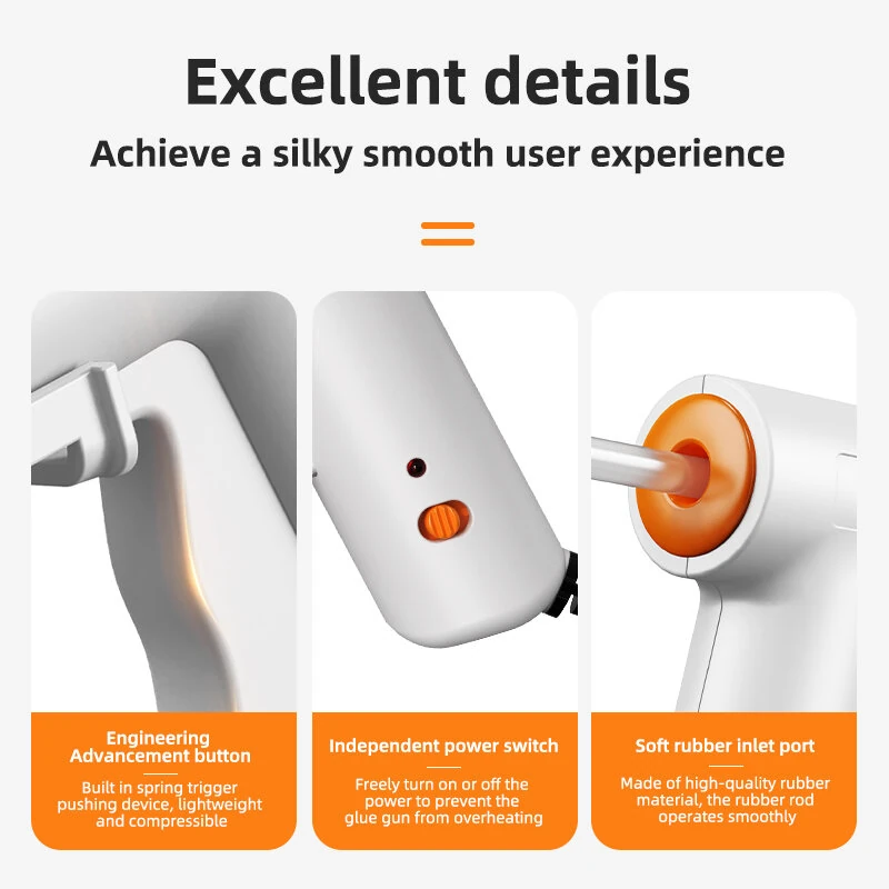 RAYENR Home Hot Melt Glue Gun 20W 110V-240V Quick Preheat 7mm Sticks Aluminum Alloy Nozzle Compact Design 30PCS/60PCS Optional Glue Sticks — view 11
