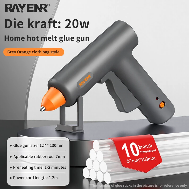 RAYENR Home Hot Melt Glue Gun 20W 110V-240V Quick Preheat 7mm Sticks Aluminum Alloy Nozzle Compact Design 30PCS/60PCS Optional Glue Sticks — view 4