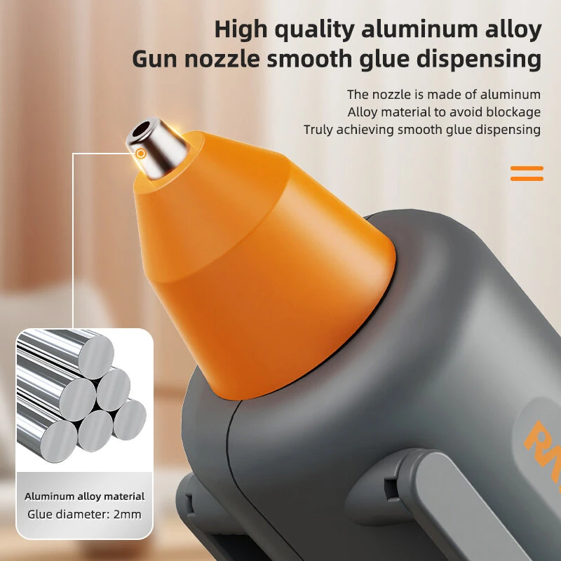 RAYENR Home Hot Melt Glue Gun 20W 110V-240V Quick Preheat 7mm Sticks Aluminum Alloy Nozzle Compact Design 30PCS/60PCS Optional Glue Sticks — view 5