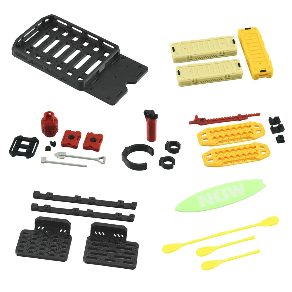 RC Car Models Simulation Roof Suitcase Axle Shovel Oil Tank Jack Lift Gas Cylinder Ladder Escape Plate Board Decoration Parts for Axial SCX30 1/30 Off-Road Truck Vehicles Models — image 1